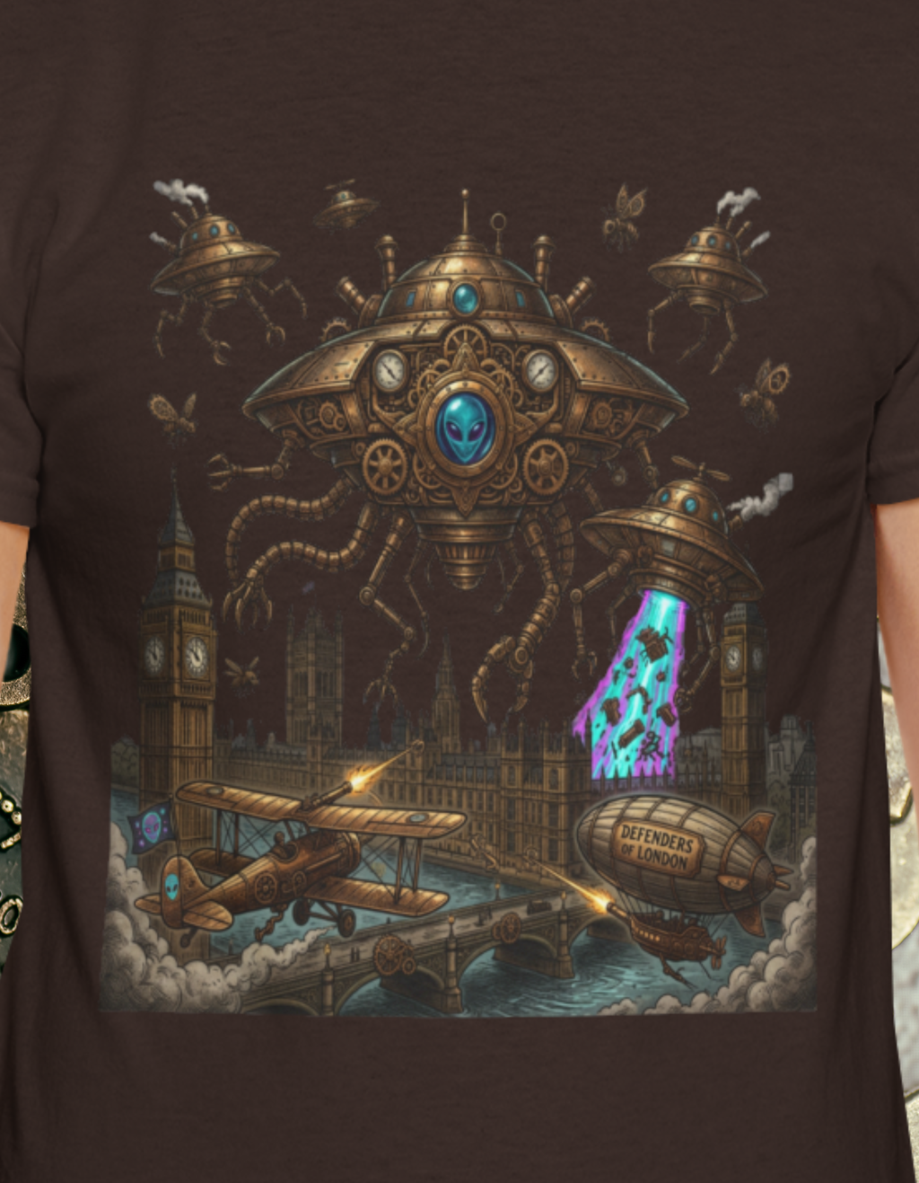 Alien UFO Invasion Portal T-Shirt — Mystical Steampunk Gateway Graphic Tee