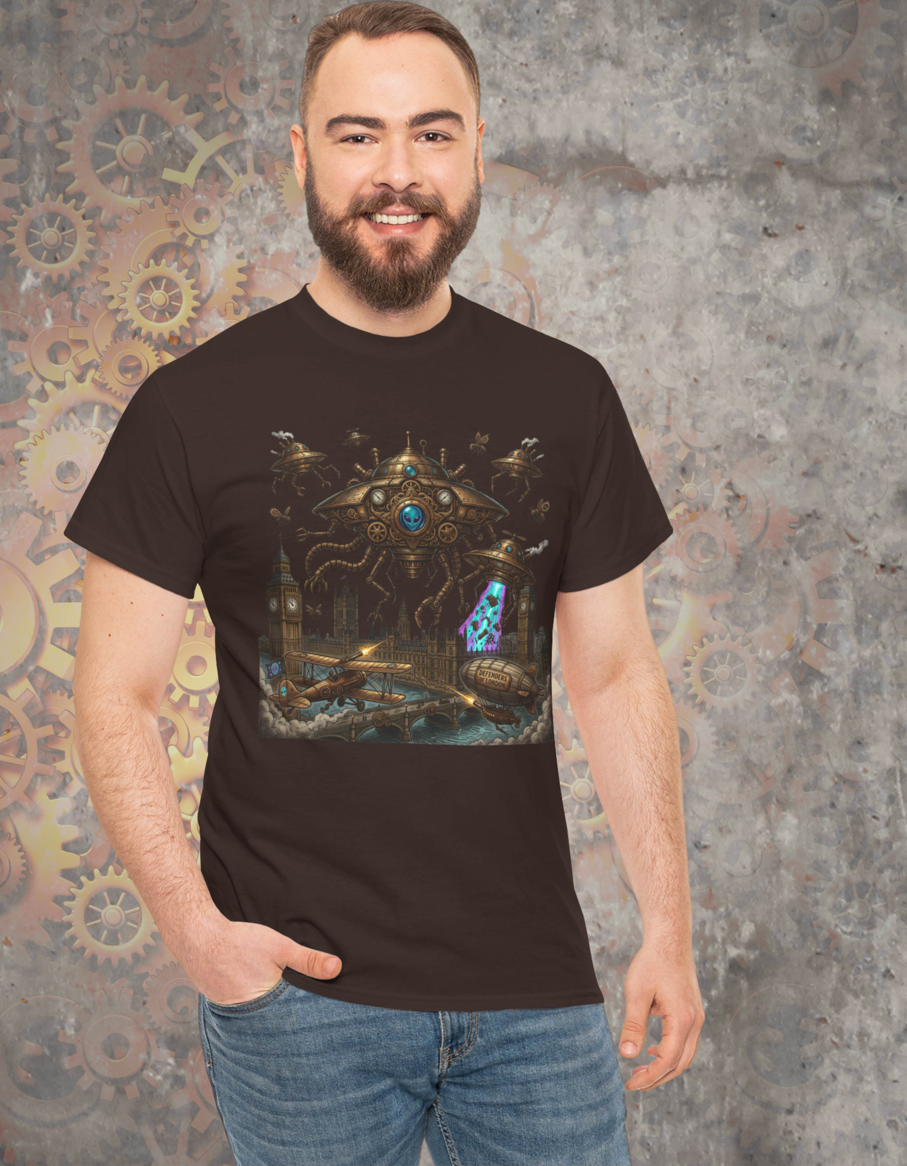 Alien UFO Invasion Portal T-Shirt — Mystical Steampunk Gateway Graphic Tee
