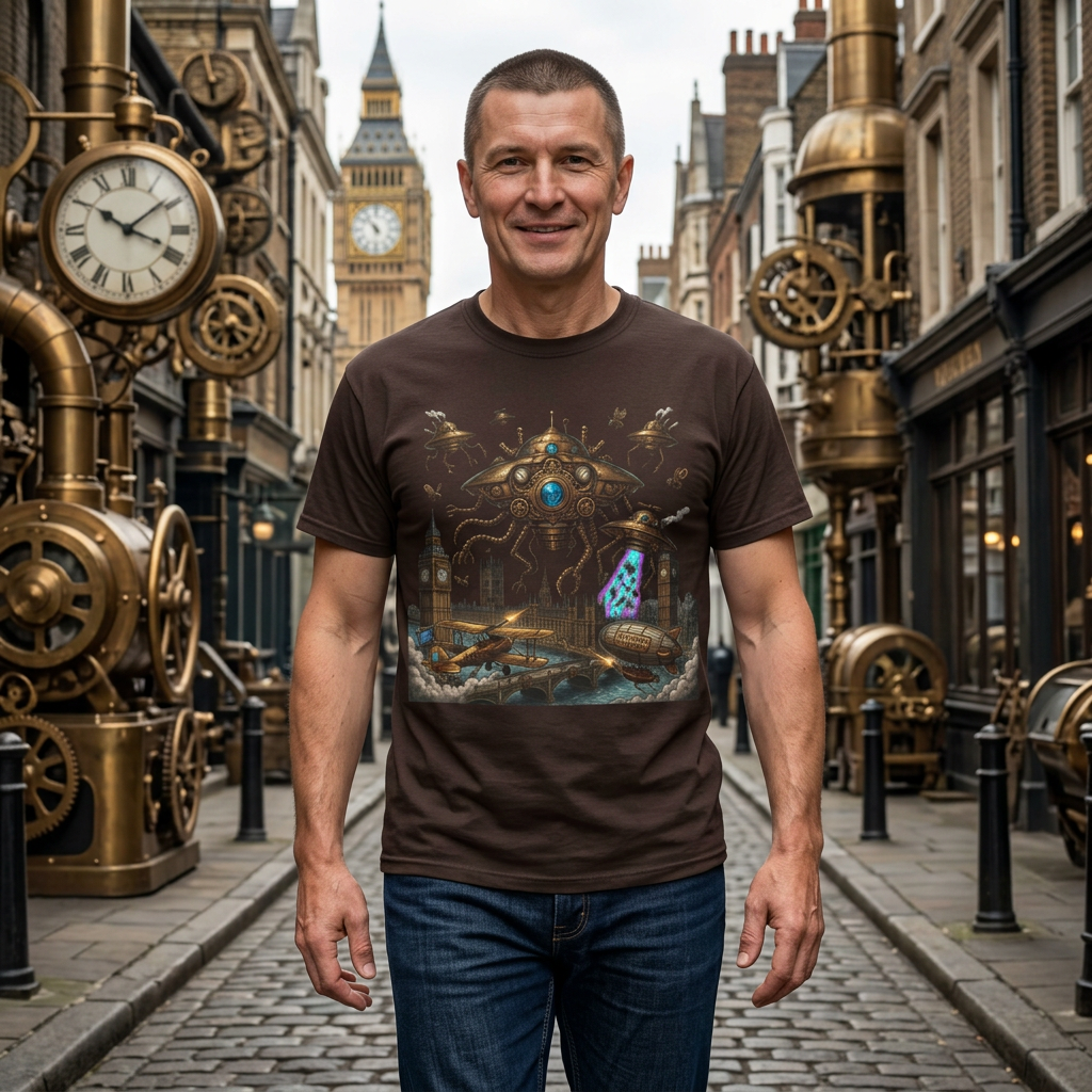 Alien UFO Invasion Portal T-Shirt — Mystical Steampunk Gateway Graphic Tee