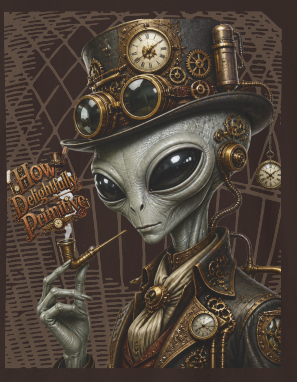Steampunk Alien Graphic T-Shirt — Vintage Clockwork Extraterrestrial Tee