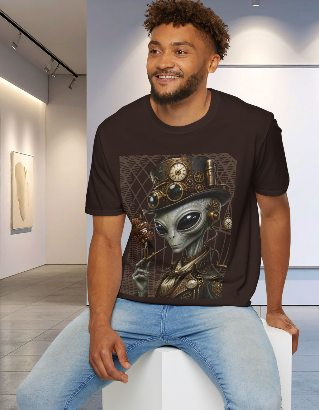 Steampunk Alien Graphic T-Shirt — Vintage Clockwork Extraterrestrial Tee