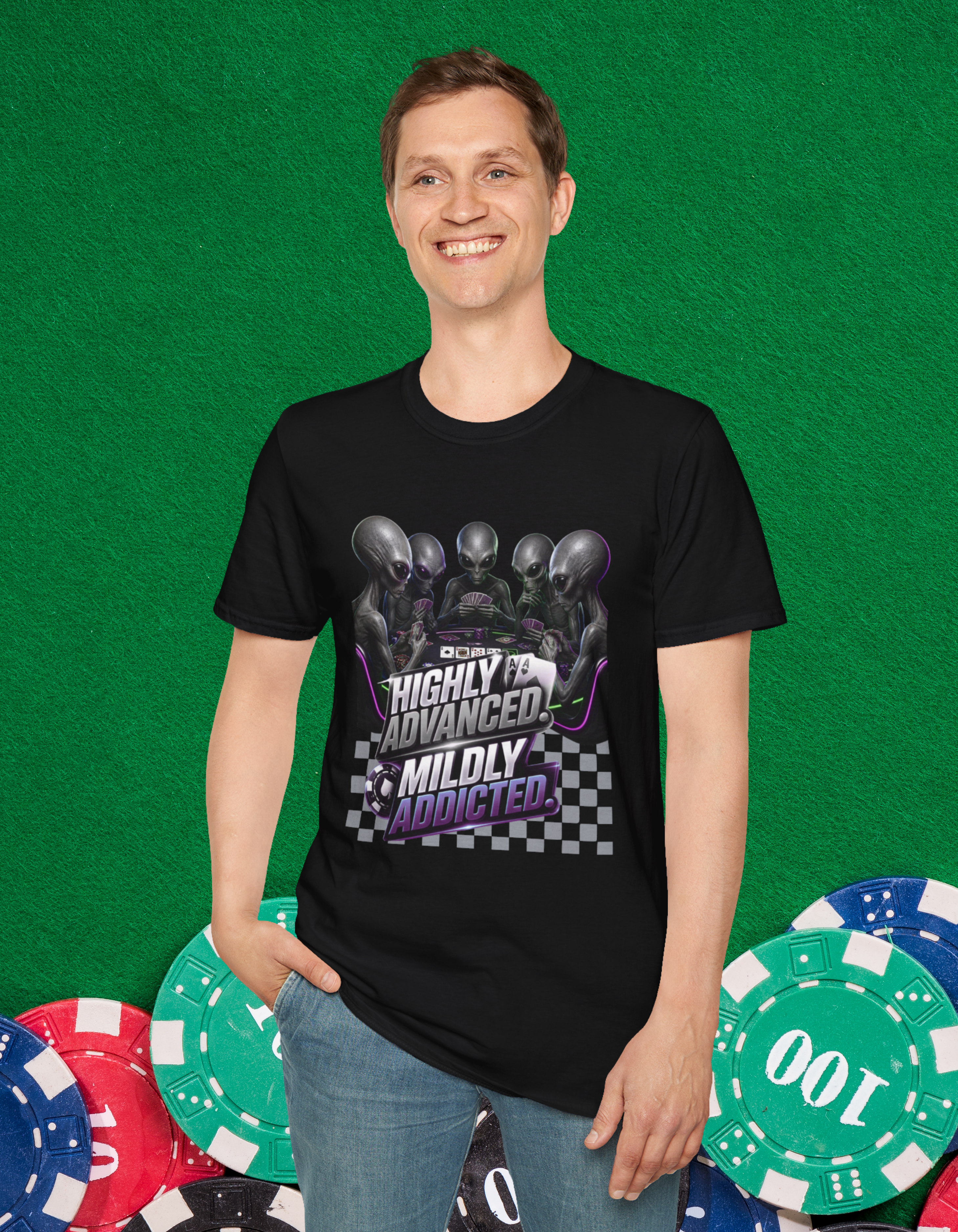Alien Poker 'Highly Advanced Mildly Addicted' T‑Shirt