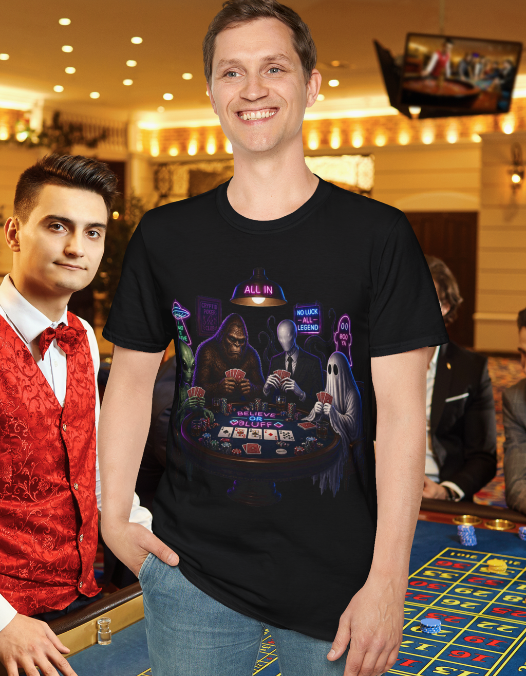 T-Shirt — "Belief or Bluff" Halloween Poker Night Graphic Tee