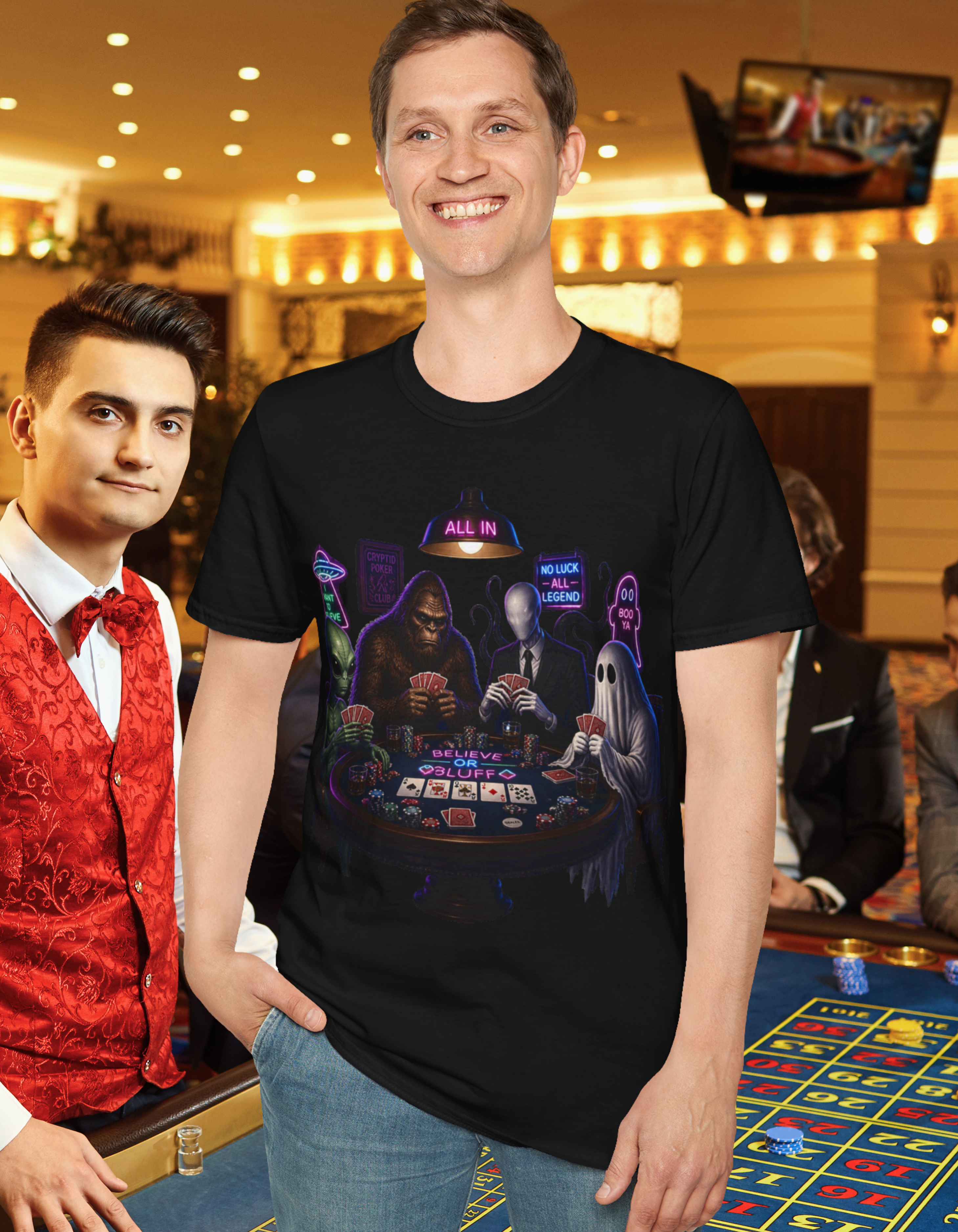 T-Shirt — "Belief or Bluff" Halloween Poker Night Graphic Tee