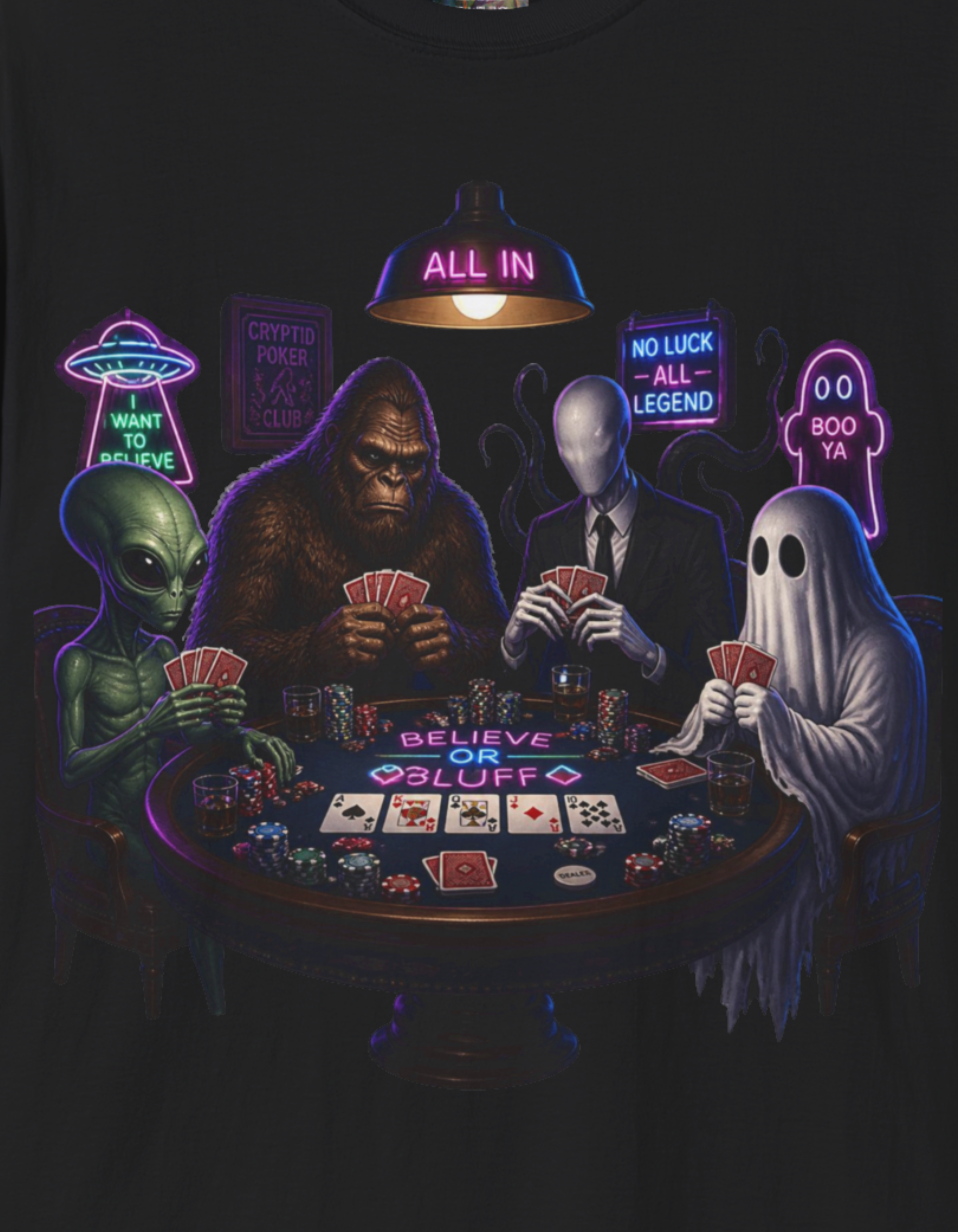 T-Shirt — "Belief or Bluff" Halloween Poker Night Graphic Tee