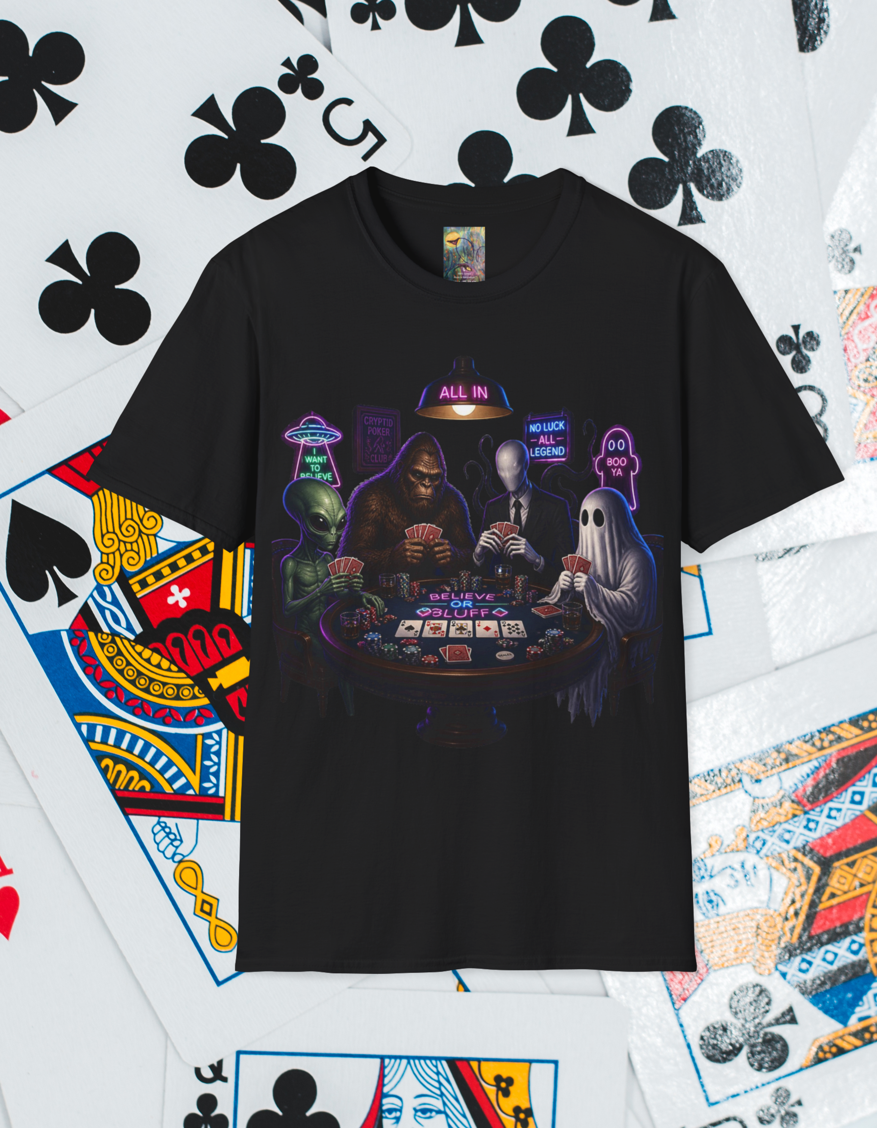 T-Shirt — "Belief or Bluff" Halloween Poker Night Graphic Tee