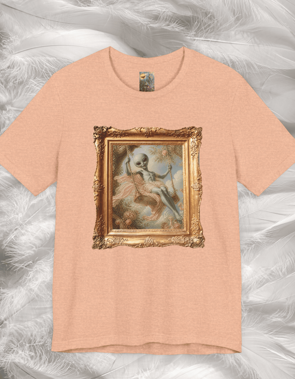 Vintage Grey alien Baroque Painting T-Shirt — Framed Alien Rococco Art Tee