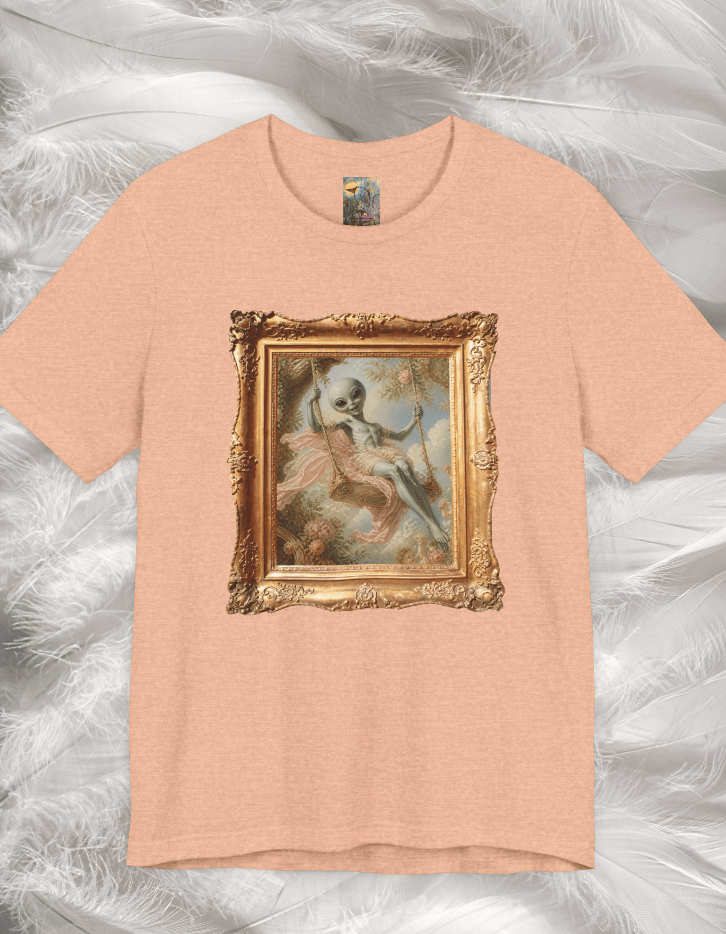 Vintage Grey alien Baroque Painting T-Shirt — Framed Alien Rococco Art Tee