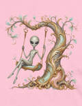 Baroque Alien on Swing T-Shirt — Whimsical Vintage Tree Graphic Tee for Women