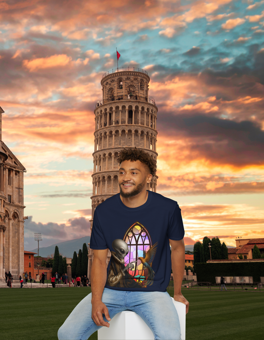 Alien Stained Glass T-Shirt — Gothic Church Window Sci‑Fi Tee