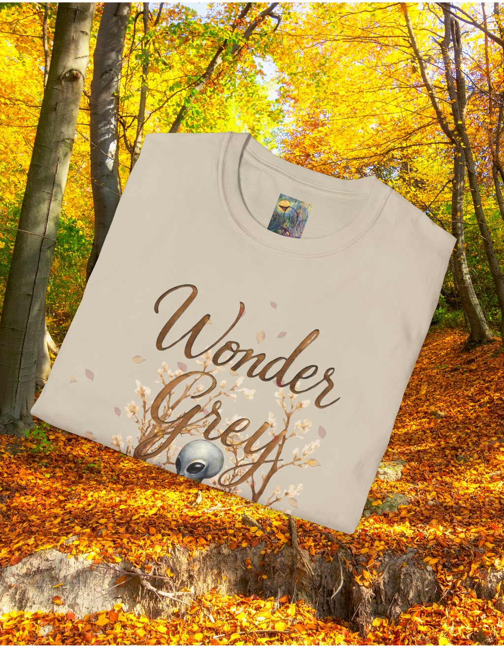 Wonder Grey T‑Shirt — Whimsical Tree & Dreamy Character Graphic