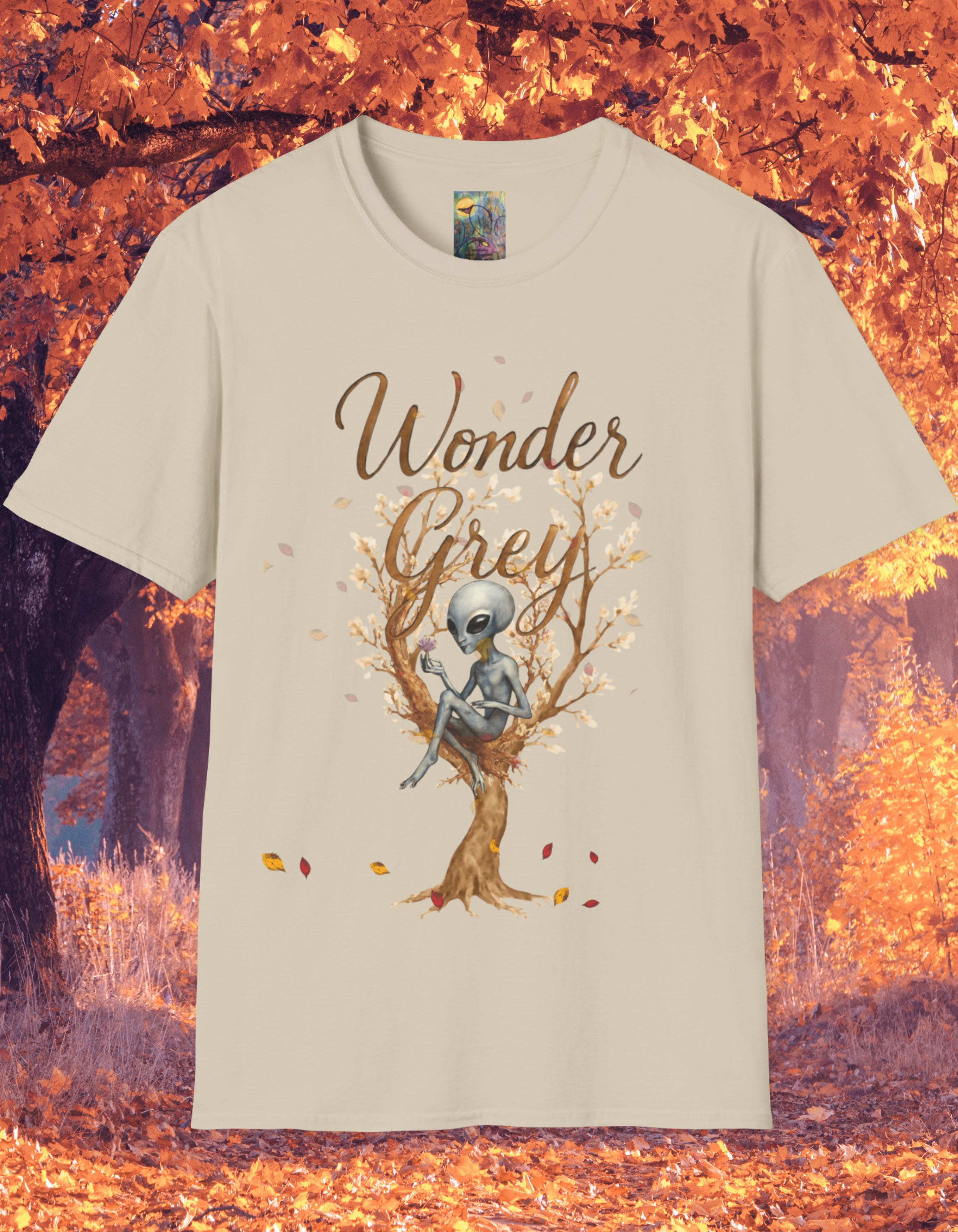 Wonder Grey T‑Shirt — Whimsical Tree & Dreamy Character Graphic