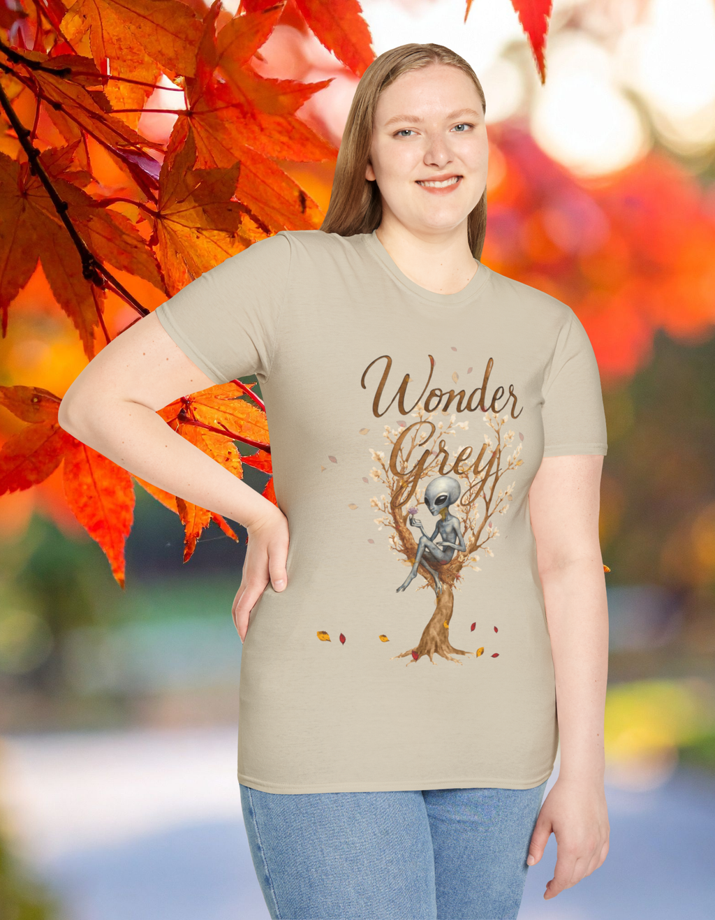 Wonder Grey T‑Shirt — Whimsical Tree & Dreamy Character Graphic