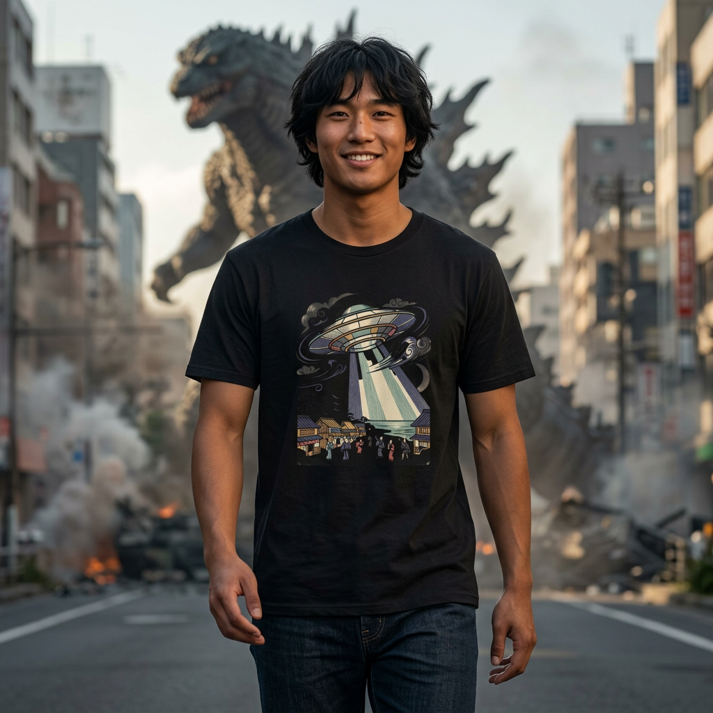 Japanese Woodcut-style UFO Insvasion Unisex Softstyle T-Shirt