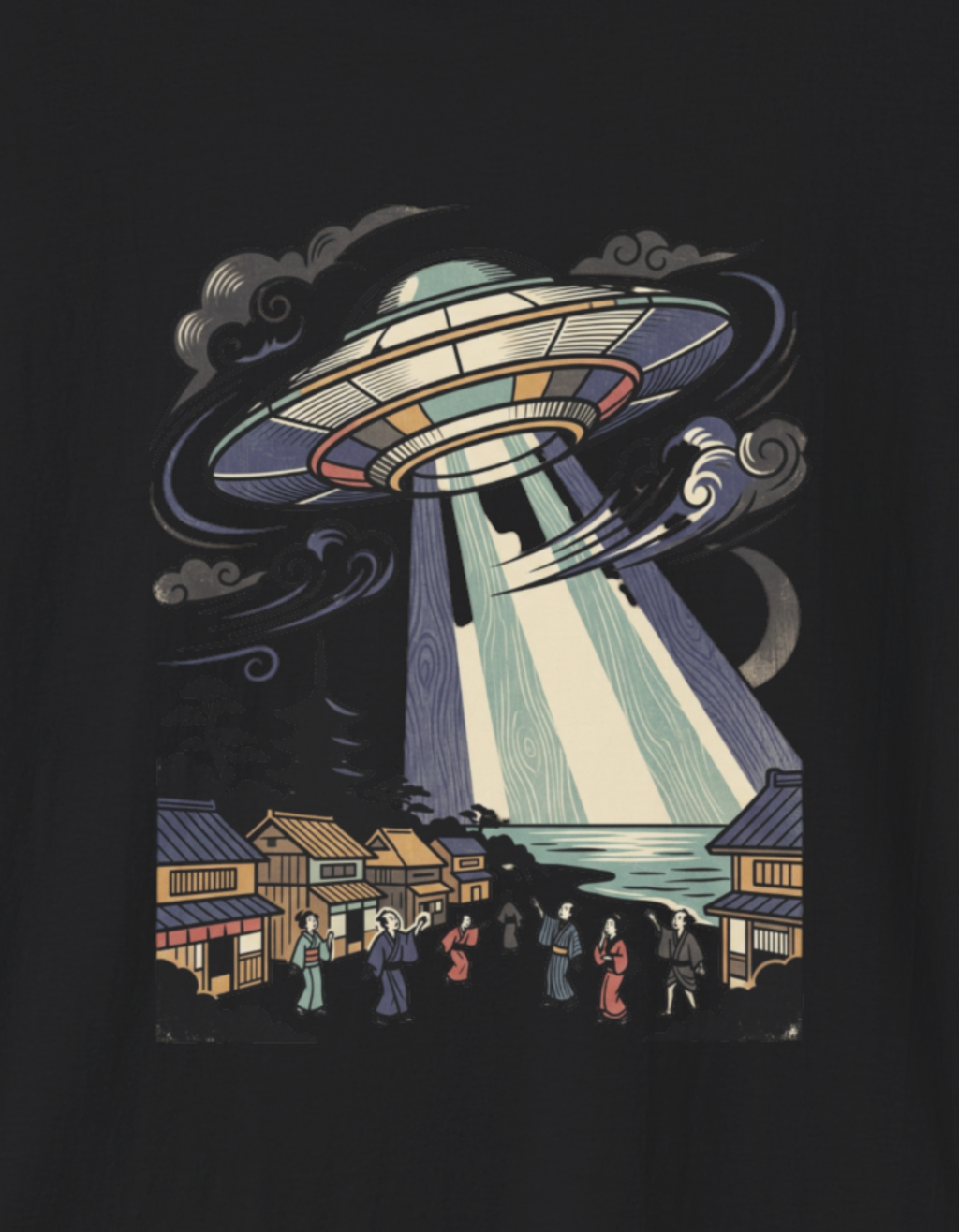 Japanese Woodcut-style UFO Insvasion Unisex Softstyle T-Shirt