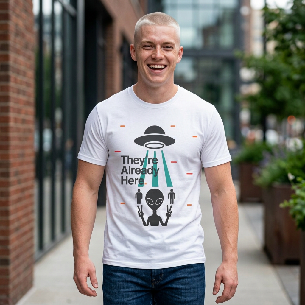 Alien Abduction T-Shirt — "They're Already Here" UFO Graphic Tee