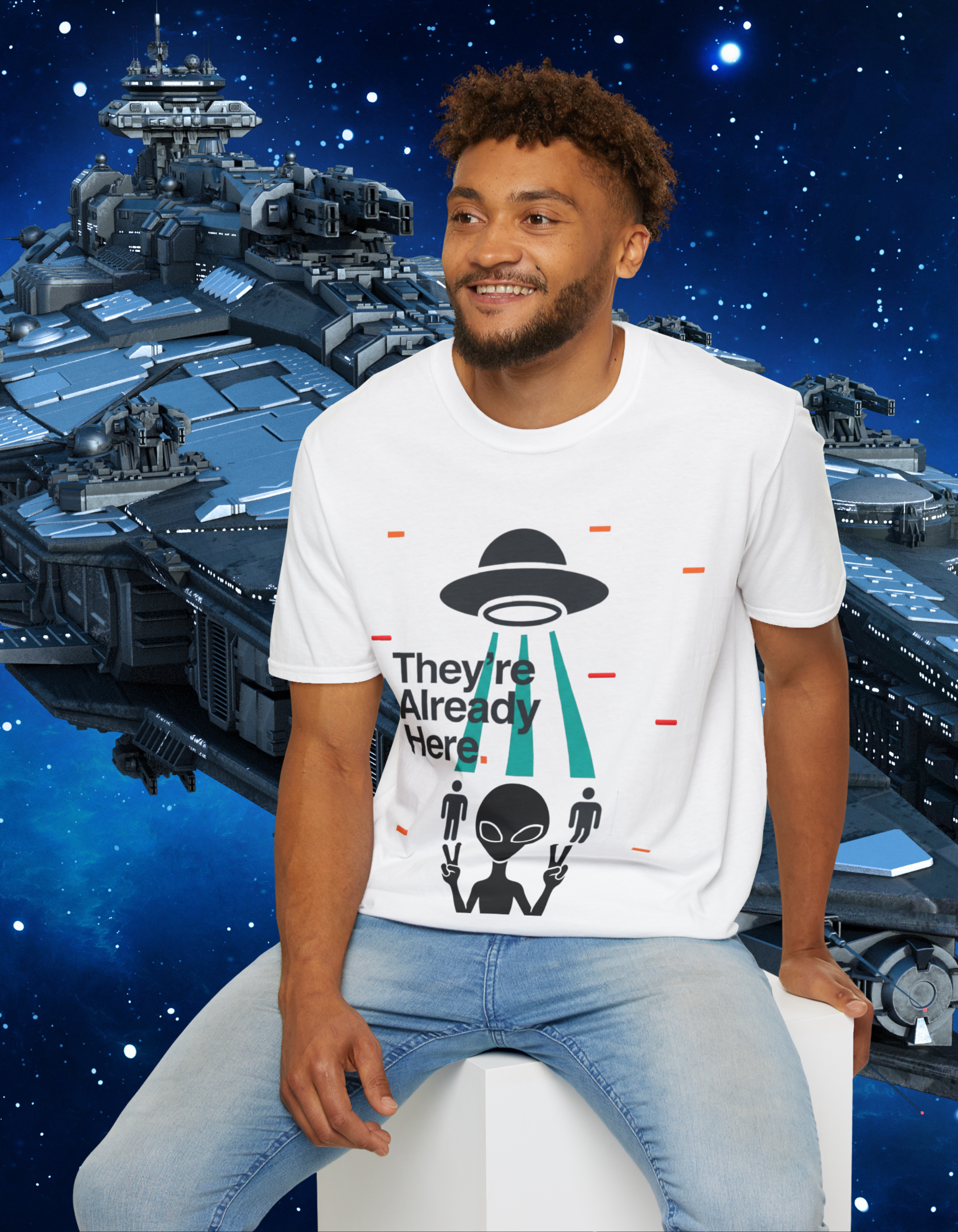 Alien Abduction T-Shirt — "They're Already Here" UFO Graphic Tee