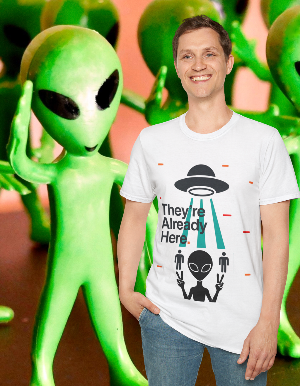 Alien Abduction T-Shirt — "They're Already Here" UFO Graphic Tee