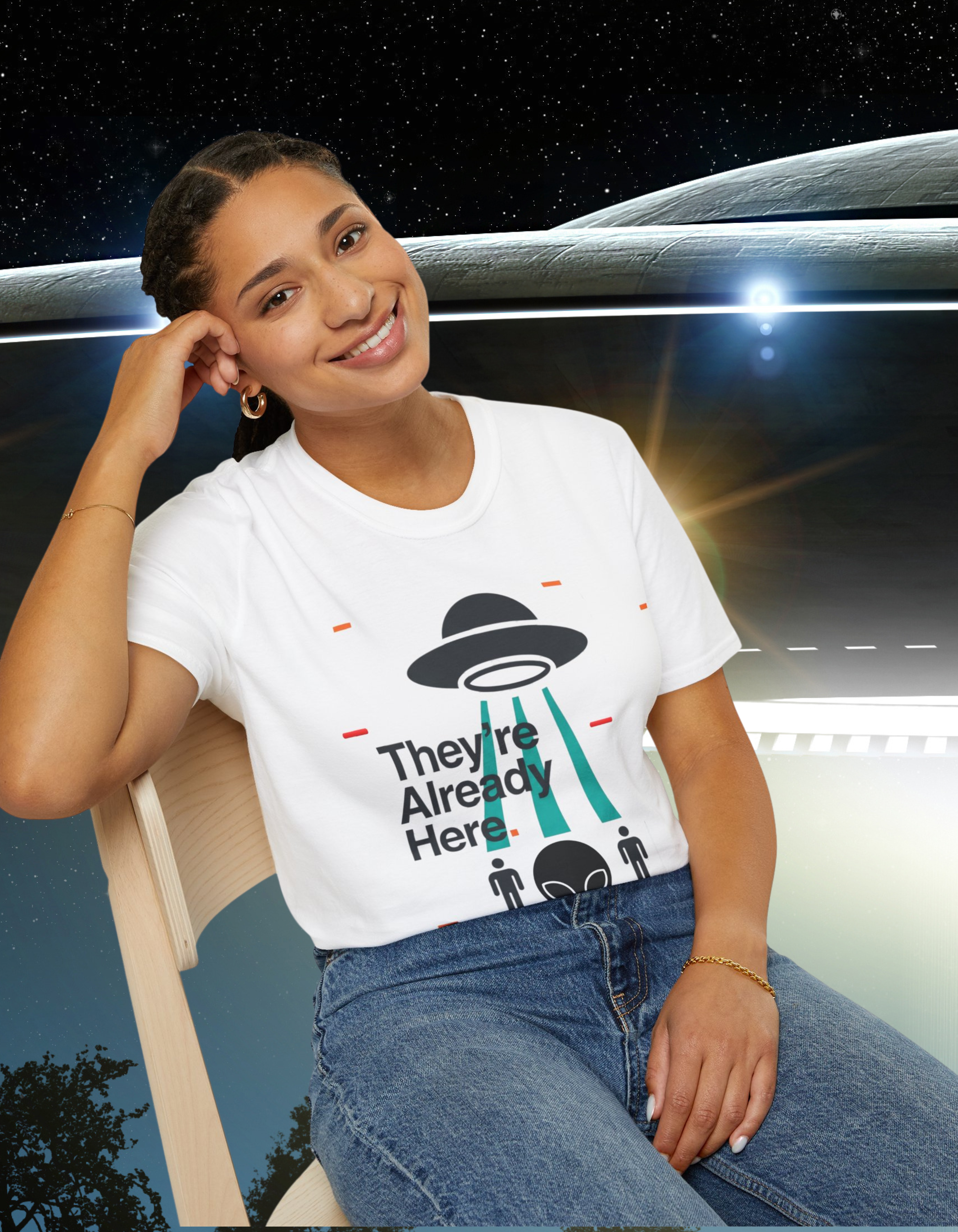 Alien Abduction T-Shirt — "They're Already Here" UFO Graphic Tee