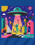 Invasion Kids Tee — Colorful Memphis Style Alien UFO Abduction Space Shirt for Children