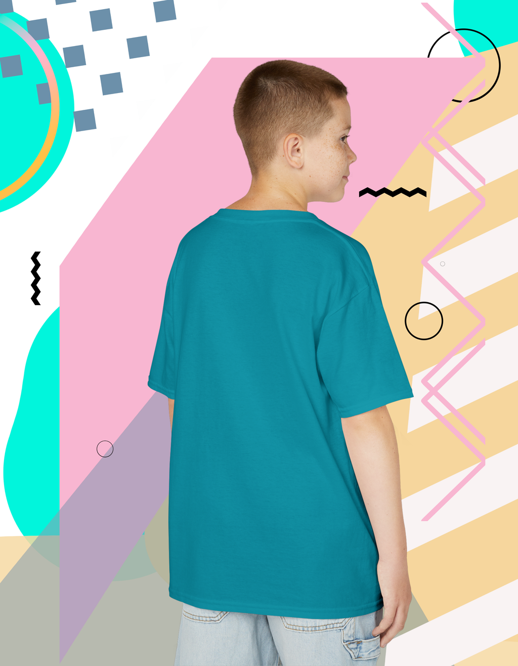 Memphis Style Kids Alien UFO Tee — Cute Cartoon Spaceship Shirt for Boys & Girls