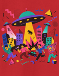 Kids Memphis style UFO Alien City Tee — Colorful Retro Space Abduction Design