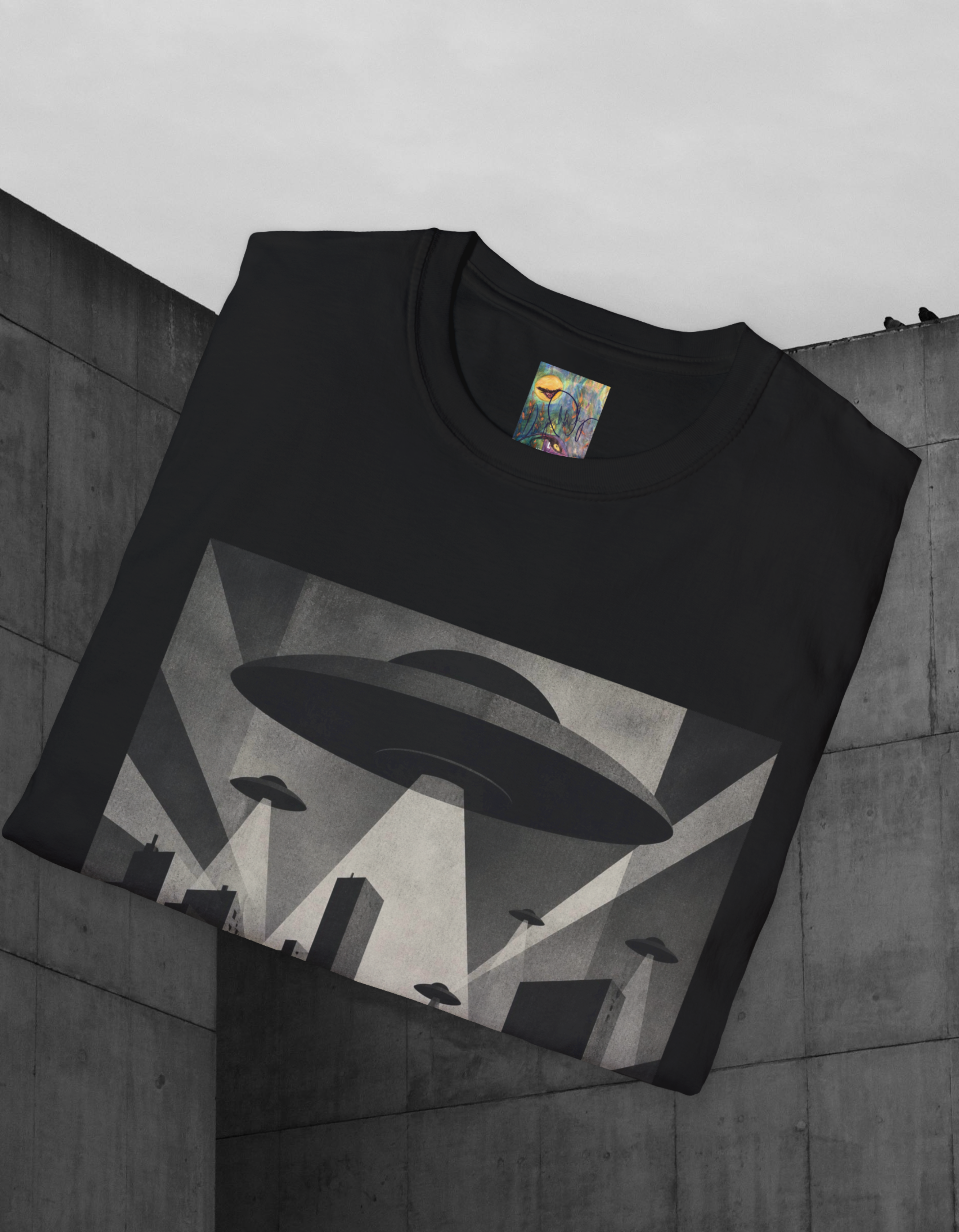 UFO Invasion T-Shirt — Vintage Alien Spaceship Cityscape