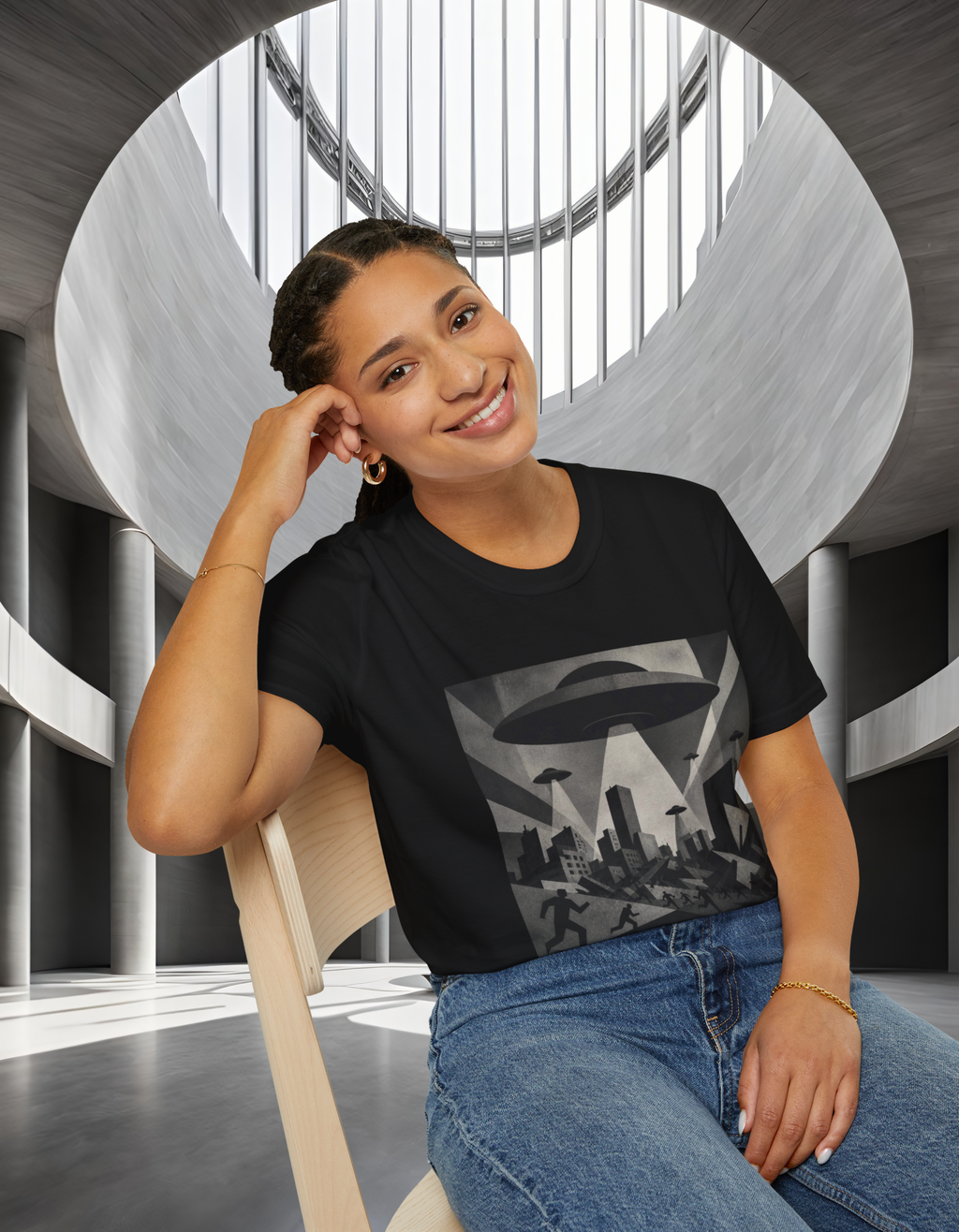 UFO Invasion T-Shirt — Vintage Alien Spaceship Cityscape