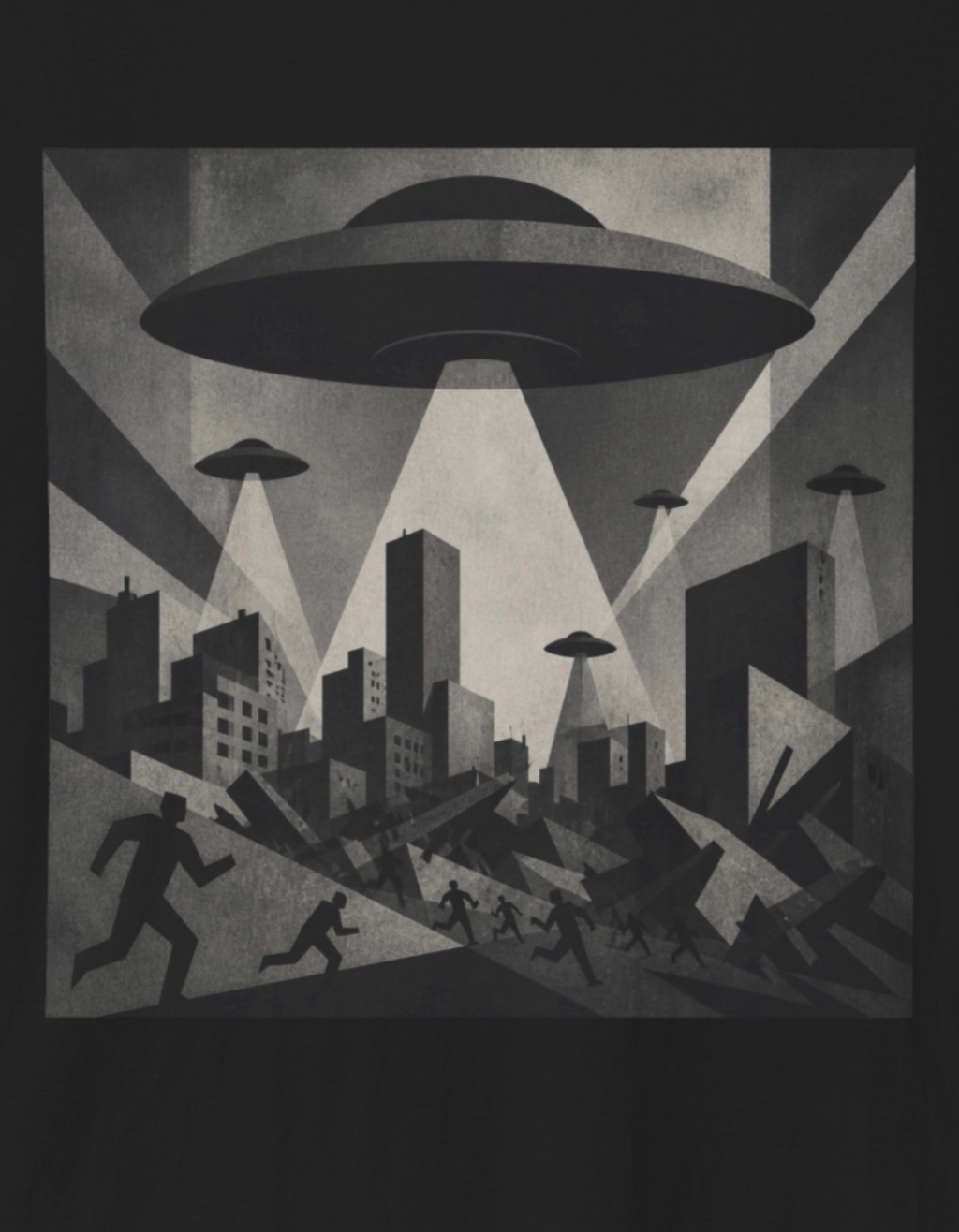 UFO Invasion T-Shirt — Vintage Alien Spaceship Cityscape