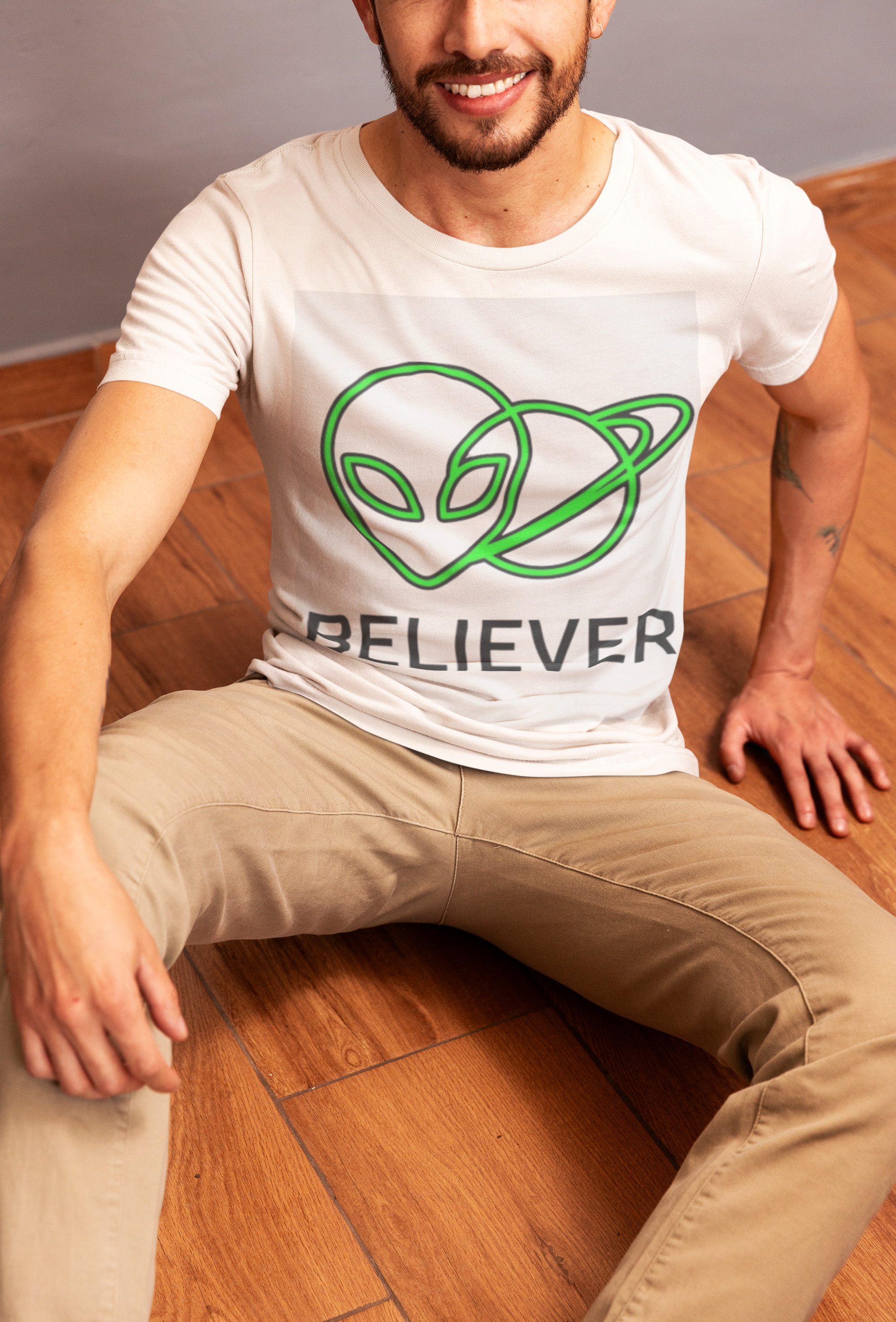 Alien Believer T-Shirt — Neon Green UFO Graphic Tee for Sci‑Fi Fans