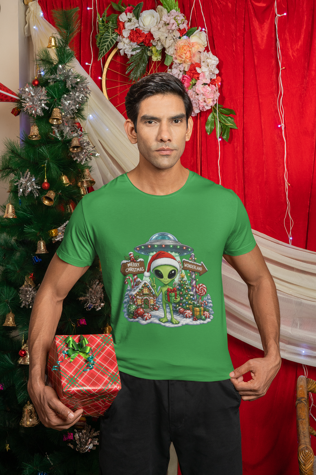Alien Santa Christmas T-Shirt — "Merry Christmas Wonderland" Holiday Tee