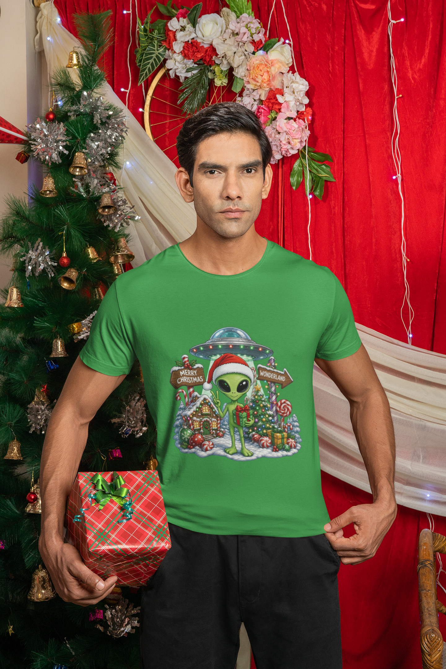 Alien Santa Christmas T-Shirt — "Merry Christmas Wonderland" Holiday Tee