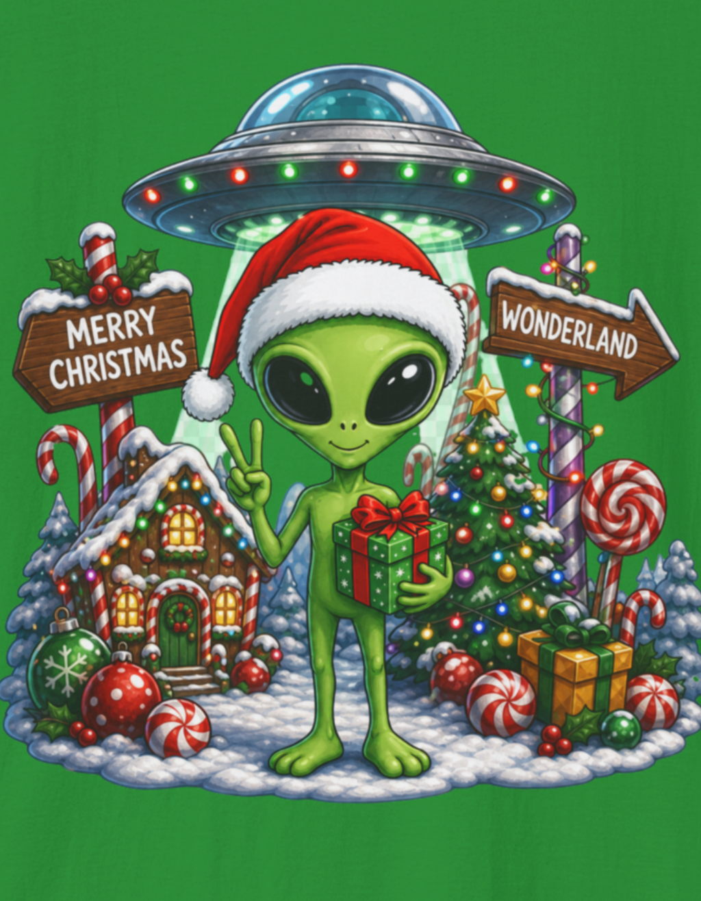 Alien Santa Christmas T-Shirt — "Merry Christmas Wonderland" Holiday Tee