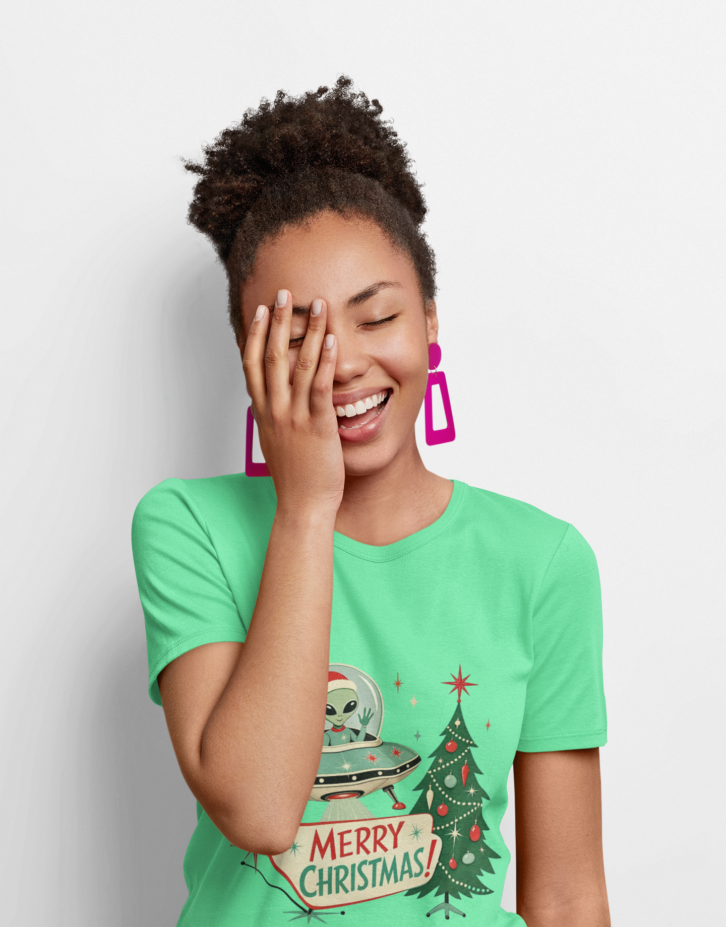 Alien in UFO Christmas T-Shirt — Merry Christmas Holiday Tee