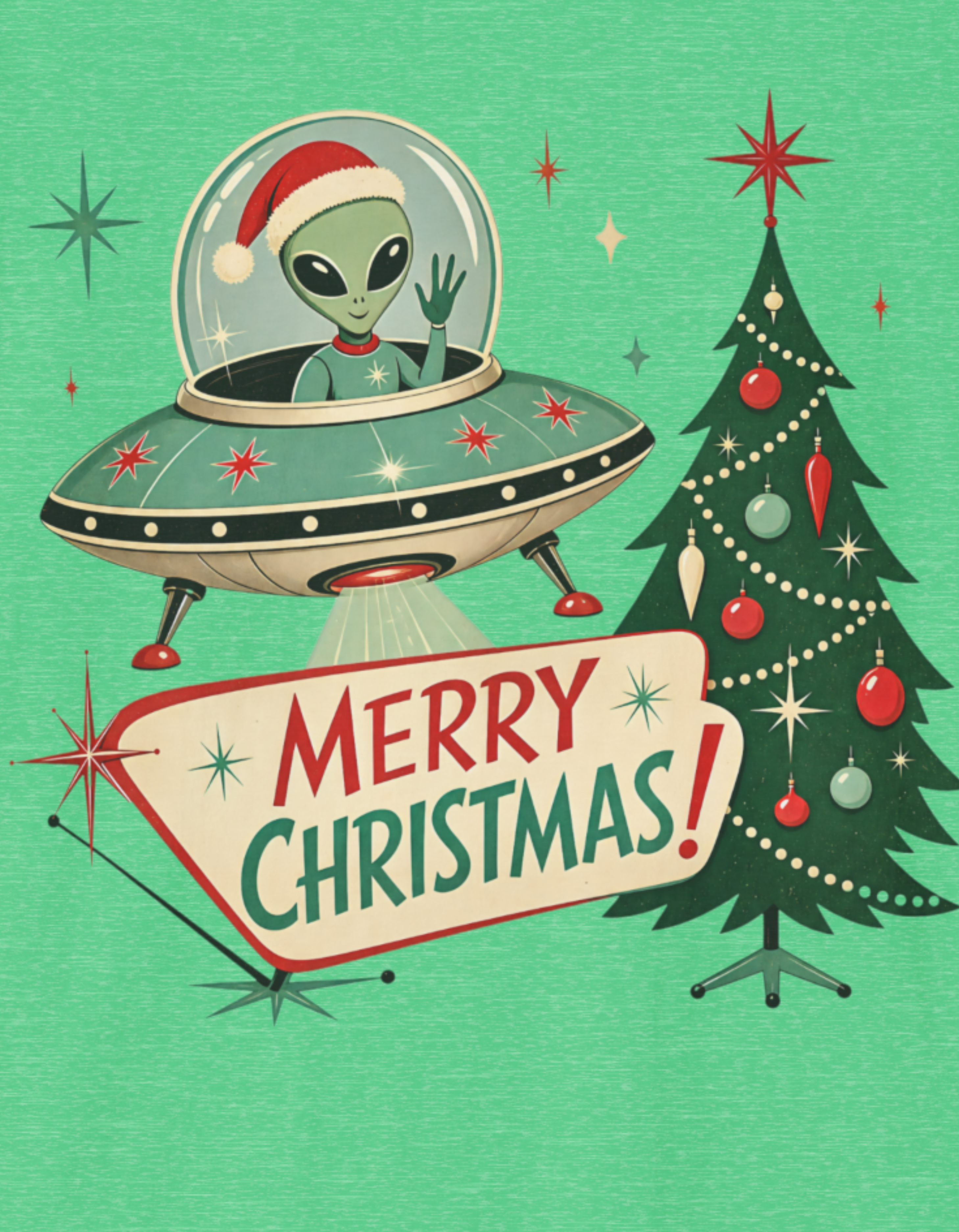 Alien in UFO Christmas T-Shirt — Merry Christmas Holiday Tee
