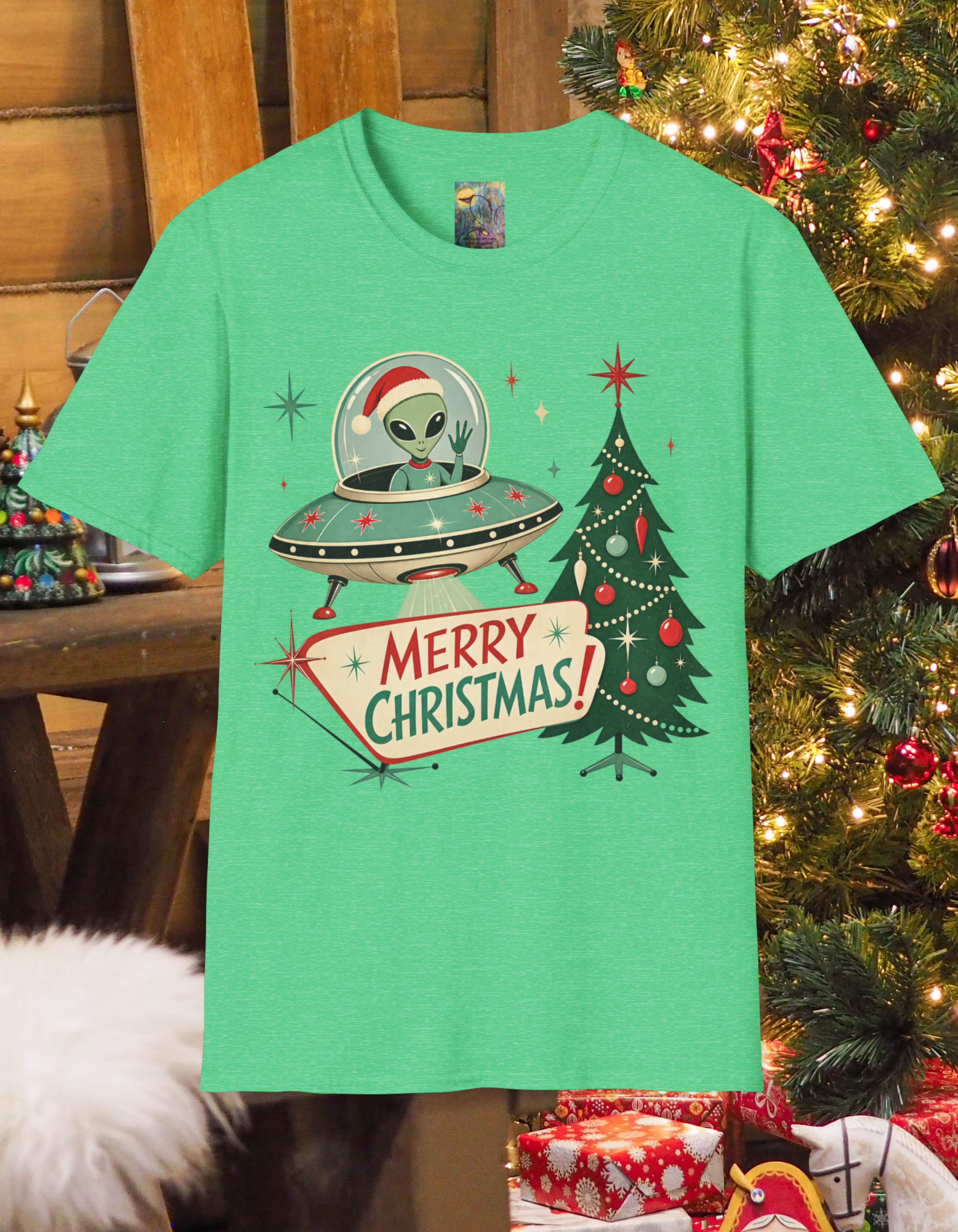 Alien in UFO Christmas T-Shirt — Merry Christmas Holiday Tee