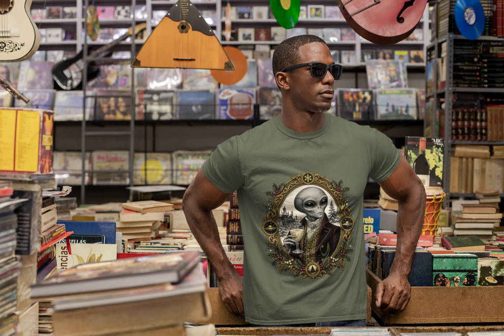 Christmas Alien Portrait T-Shirt — Vintage Victorian Extraterrestrial Graphic Tee