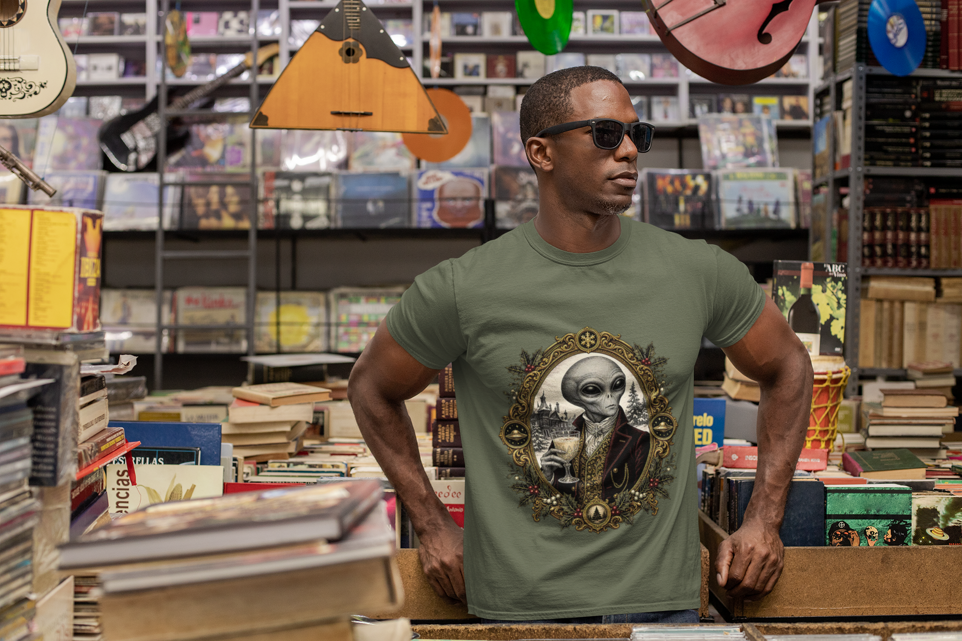 Christmas Alien Portrait T-Shirt — Vintage Victorian Extraterrestrial Graphic Tee