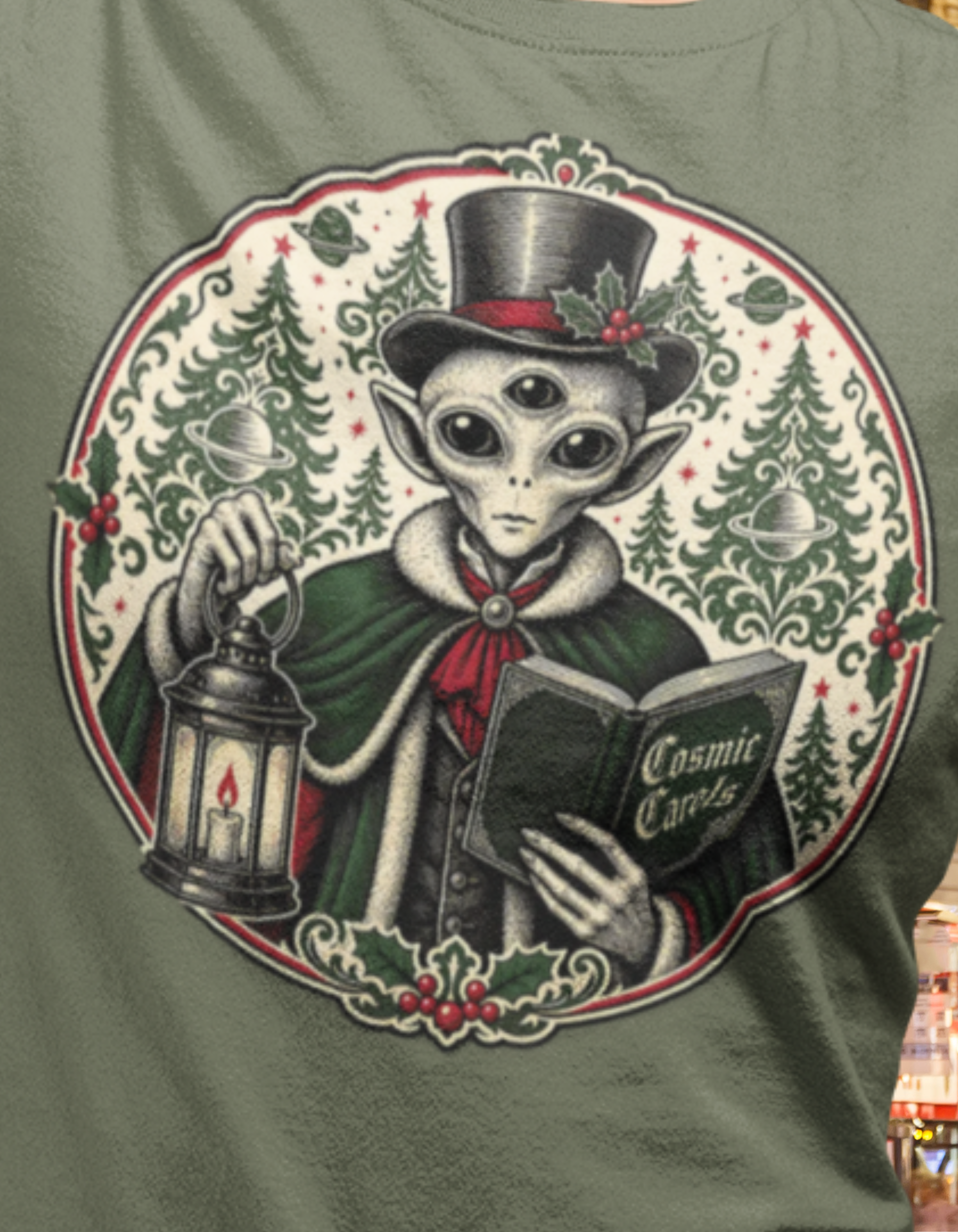 Victorian Alien Gentleman T‑Shirt — Vintage Top Hat Extraterrestrial Graphic Tee