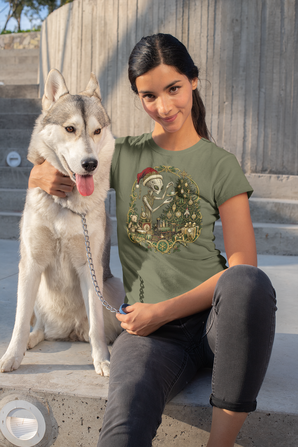 Victorian Christmas Alien Santa Tree T‑Shirt — Funny Retro Extraterrestrial Christmas Tee