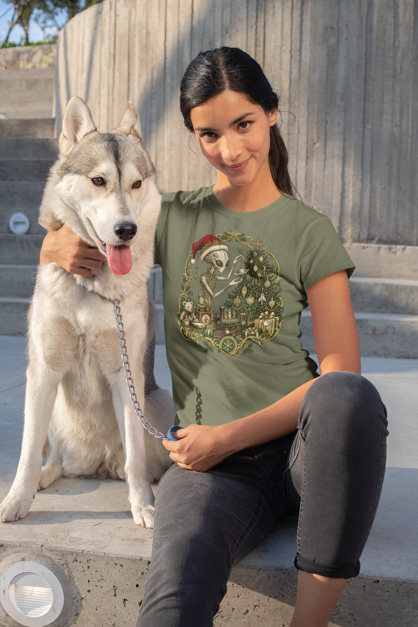 Victorian Christmas Alien Santa Tree T‑Shirt — Funny Retro Extraterrestrial Christmas Tee