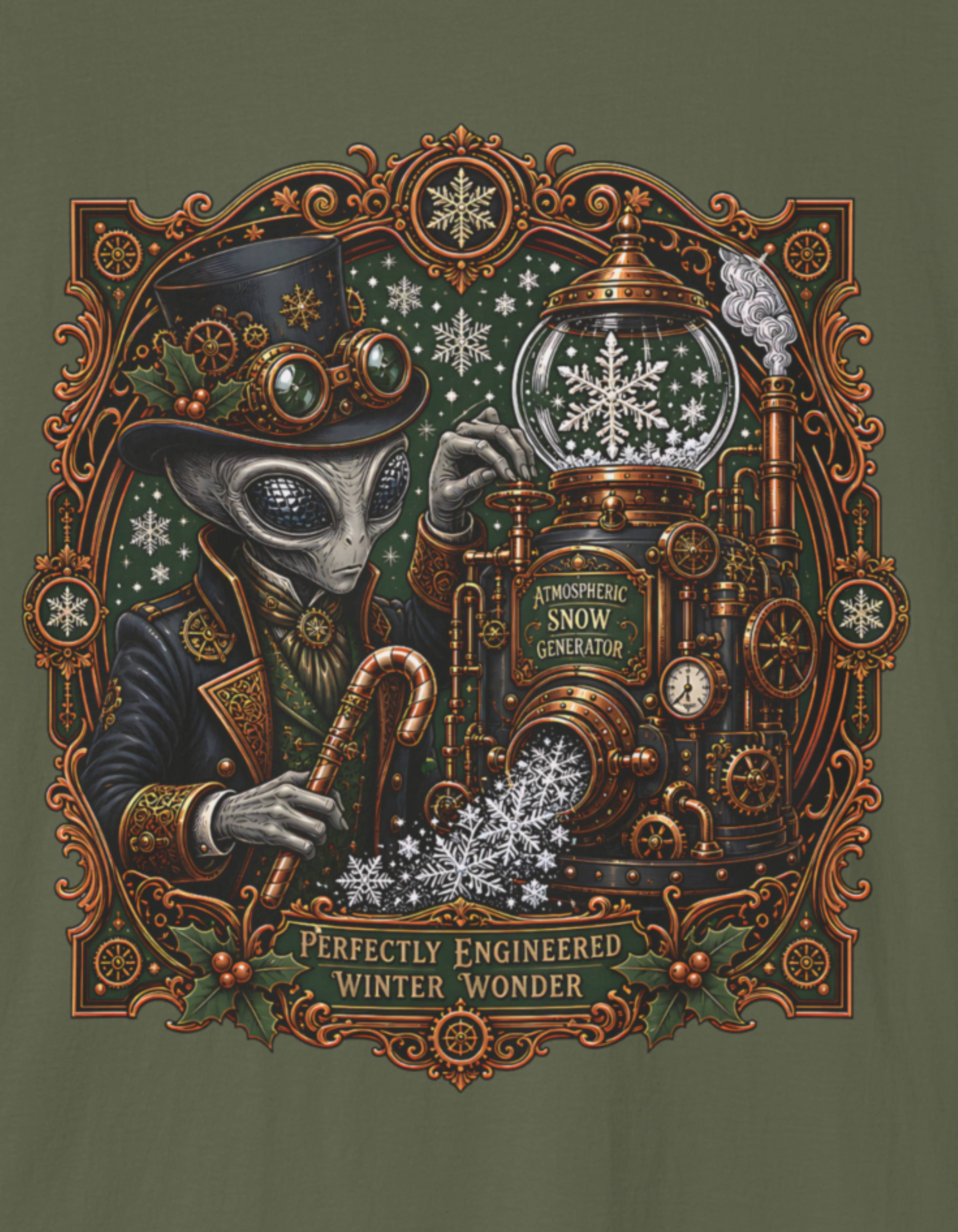 Alien Snow Globe T-Shirt — Vintage Steampunk Holiday UFO Design
