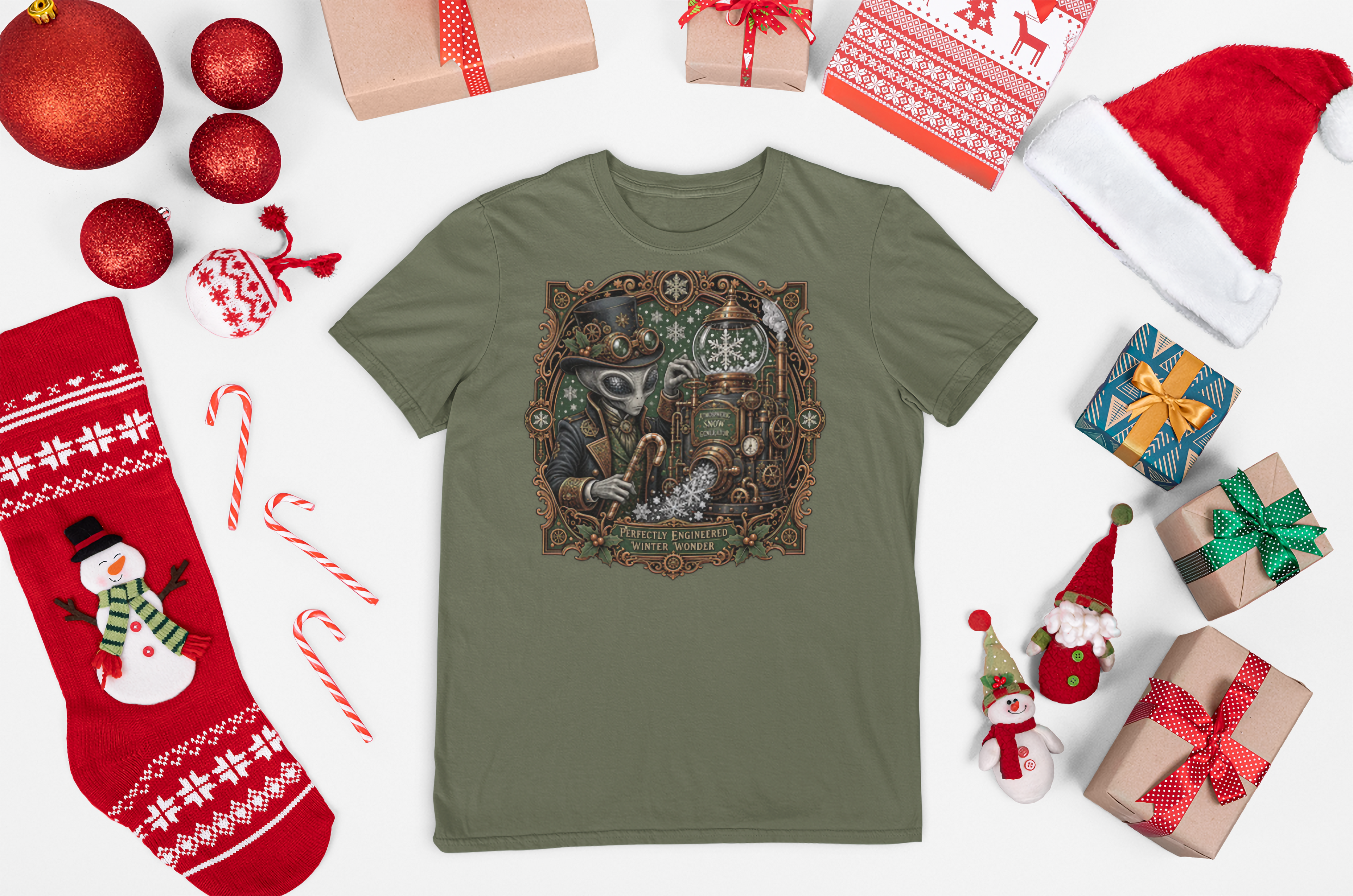 Alien Snow Globe T-Shirt — Vintage Steampunk Holiday UFO Design