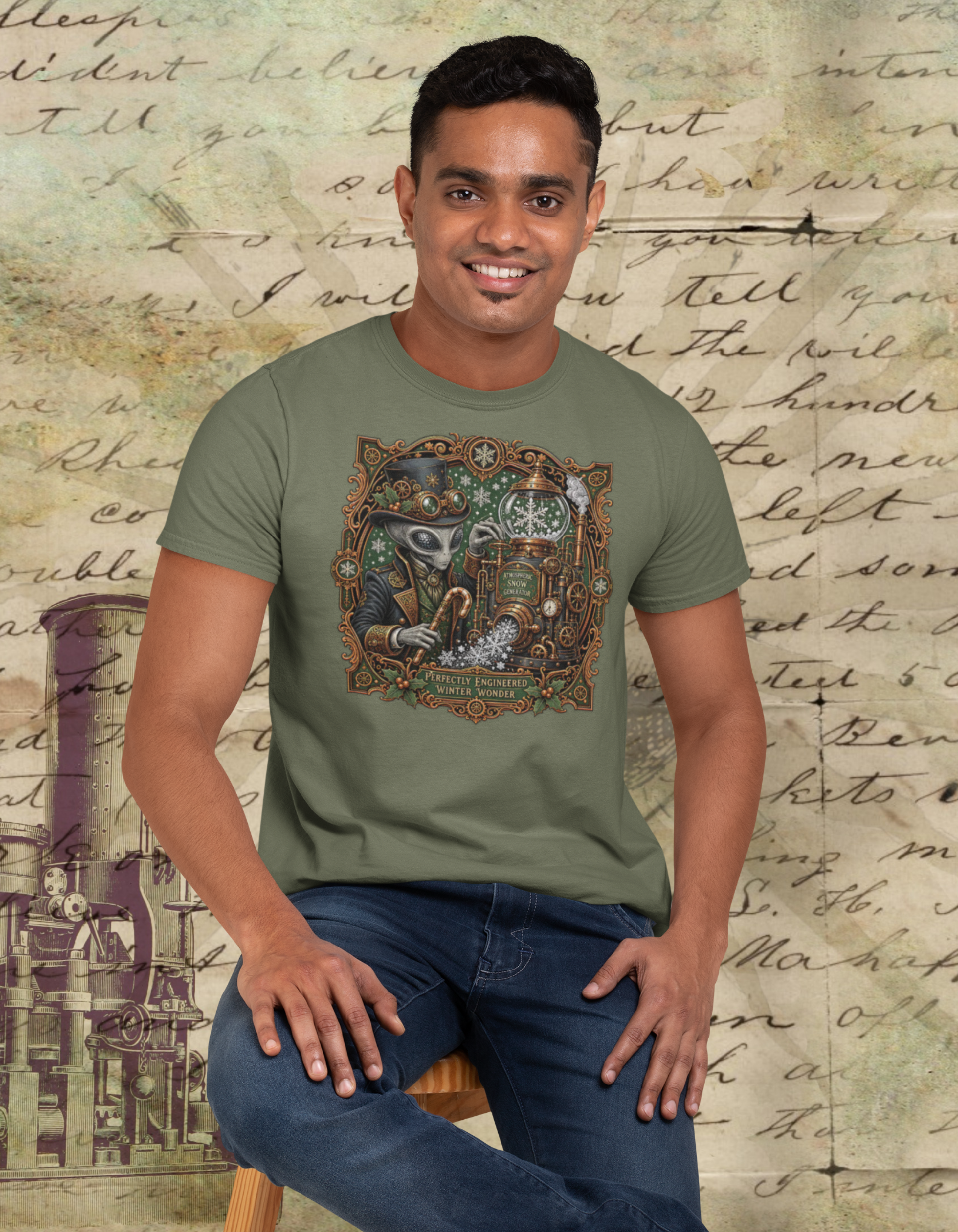 Alien Snow Globe T-Shirt — Vintage Steampunk Holiday UFO Design