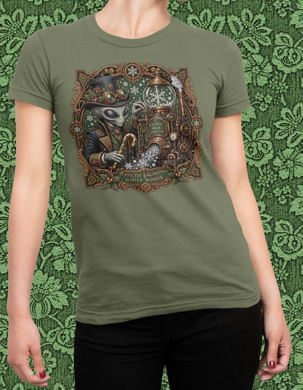 Alien Snow Globe T-Shirt — Vintage Steampunk Holiday UFO Design