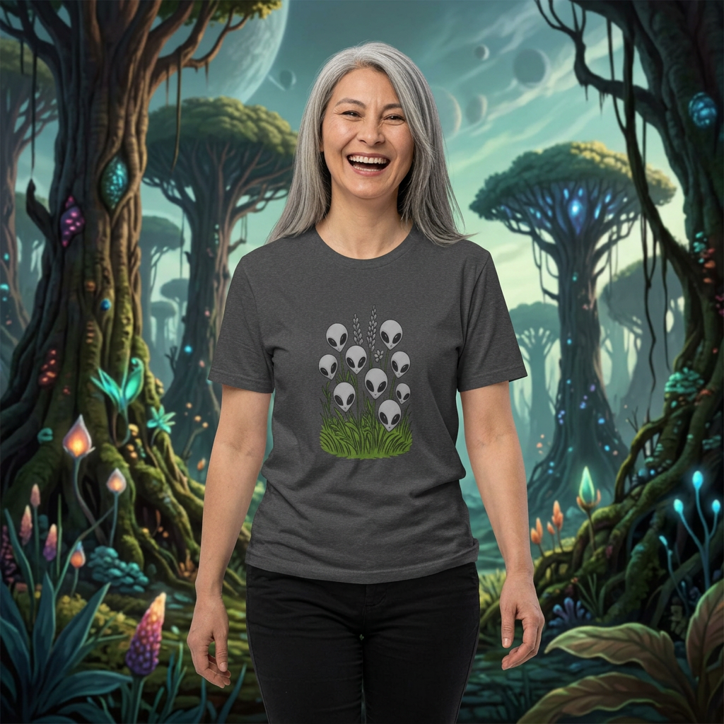 Alien Garden T-Shirt — Cute Alien Heads in Grass Graphic Tee
