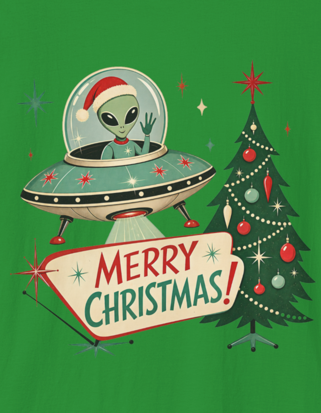 Alien in UFO Christmas T-Shirt — Merry Christmas Holiday Tee