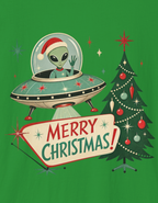Alien in UFO Christmas T-Shirt — Merry Christmas Holiday Tee