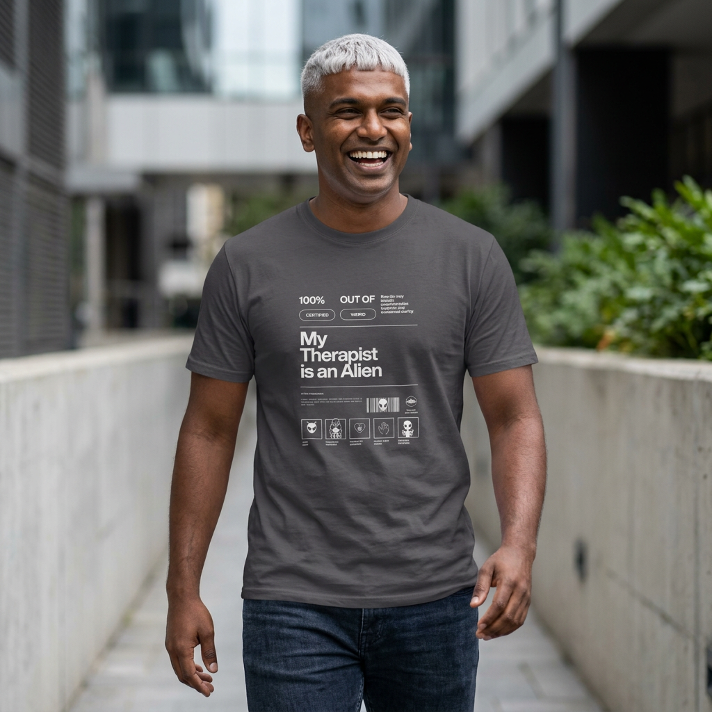 My Therapist Is an Alien Graphic T-Shirt — Funny Mental Health Humor Tee
