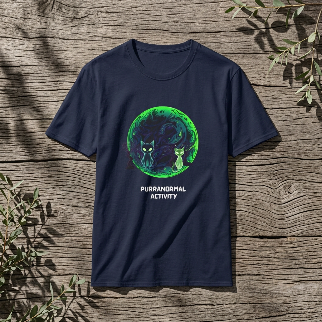 Paranormal Cats T-Shirt — 'Purranormal Activity' Neon Moon Cat Tee